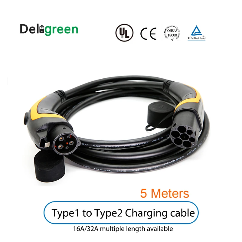 

3.6KW/7KW 5M SAE J1772 Type 1 to Type 2 IEC62196 16A 32A for EV Charging Cable 5 Meters TUV/UL Single phase