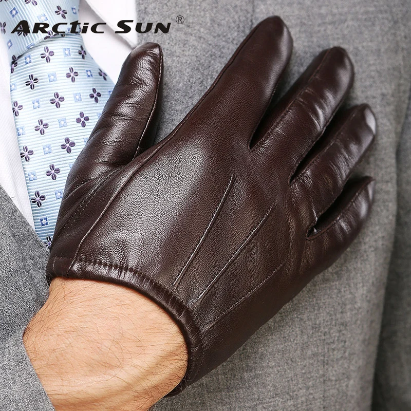 Top Fashion Men Genuine Leather Gloves Wrist Sheepskin Glove For Man Thin Winter Driving Five Finger Rushed M017PQ2