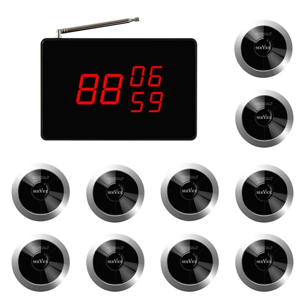 SINGCALL Wireless Calling Waiter Restaurant Number System, Cargiver Pager Set, 1 Small Receiver and 10 Waterproof Buttons