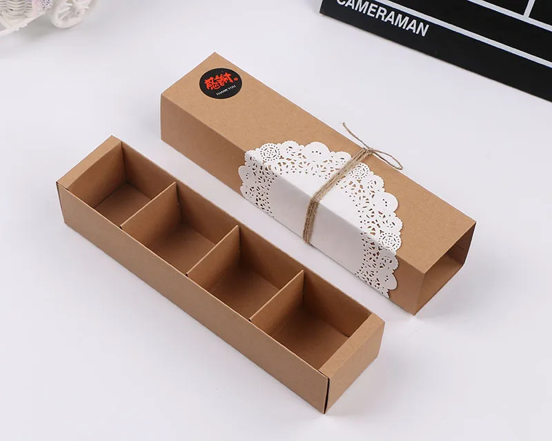 Black/Brown/White/Red 4 Grid Kraft Paper Drawer Style Mooncake Box Macaroon Boxes Wholesale W9295