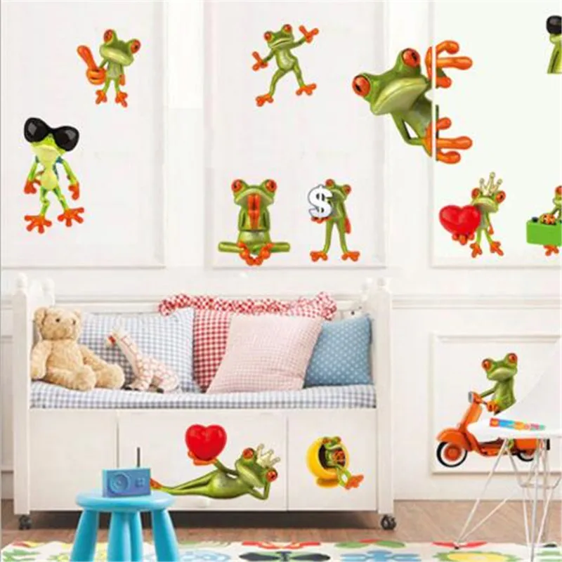 1PCS New Funny 12 Big Eye Frogs Wall Sticker For DIY Children Baby Room Decoration Wall Sticker Art Mural 50*70cm