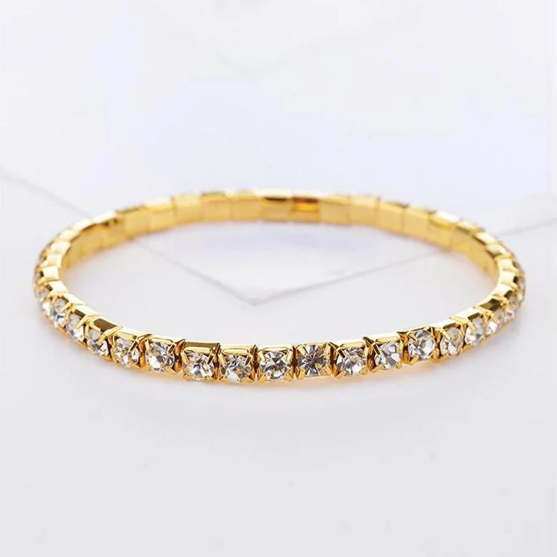 New Fashion Crystal Women\'s Bracelet Bangle Chains Crystal Gold Color Elastic Bracelets Hand Jewelry Wedding Accessories