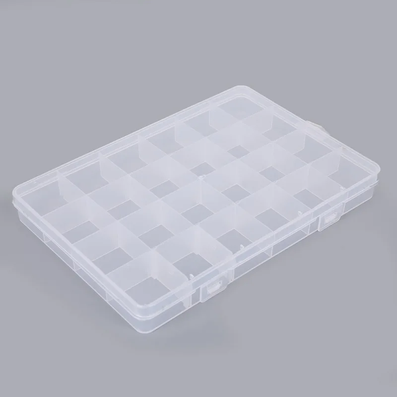 Beadia   19x2.1x9. cm 2Cells Adjustable22 Cell fixed 24 Cell  Jewelry Plastic Storage Transparent Box  For Whole Sale And Retail