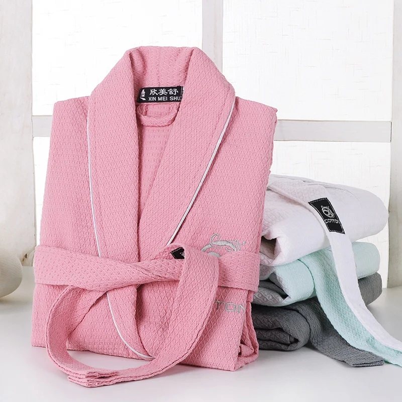 Summer Waffle Cotton Bathrobe Men Long-sleeve Mens Robe Sweat Evaporate Couples Kimono Bath Robes Hotel SPA Robes Dressing Gown