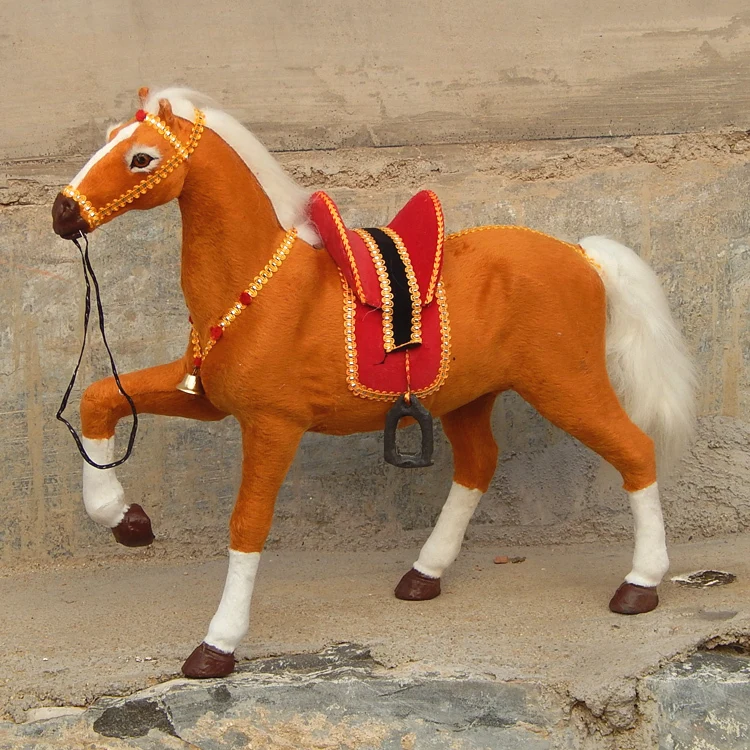 big simulation horse toy brown lucky plastic&fur horse model horse doll gift about 47x41cm