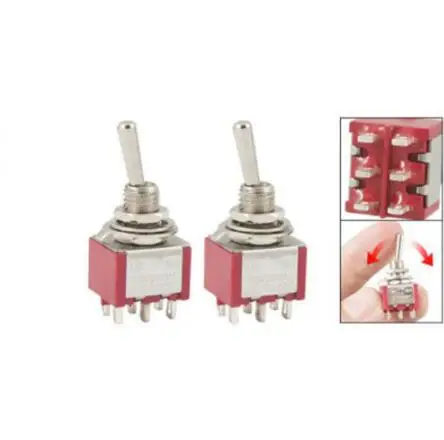 2 Pcs red ON/ON 2 Position Double Pole Double Throw Toggle Switch 6 PIN MTS-202