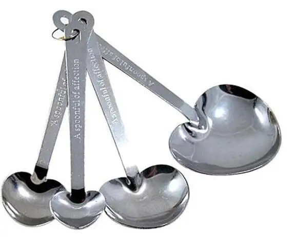 Fast shipping  Love Wedding favors of Simply Elegant Heart Shaped Stainless Steel measuring spoon 4pcs/set gift box