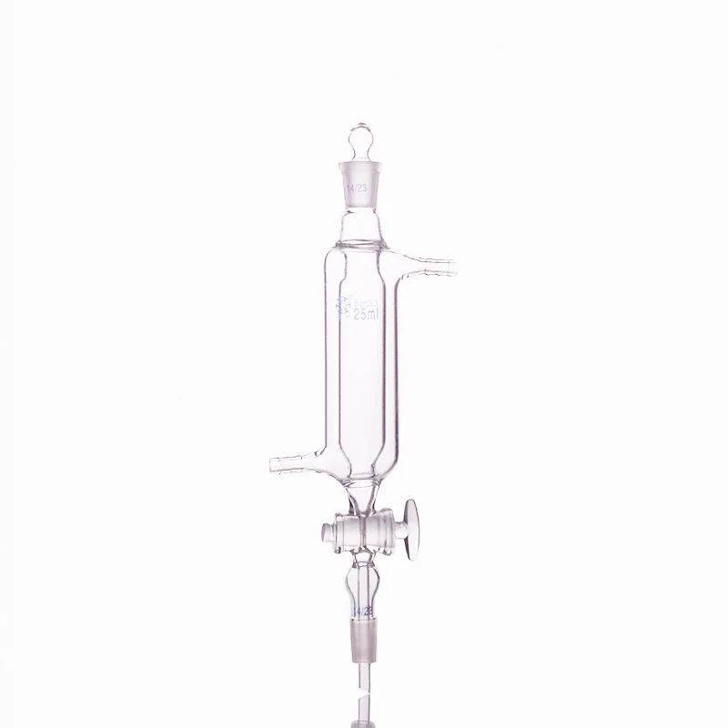 Double layer separatory funnel cylindrical shape,25ml Joint 14/23+14/23,Clip sleeve separatory funnel,Glass switch valve