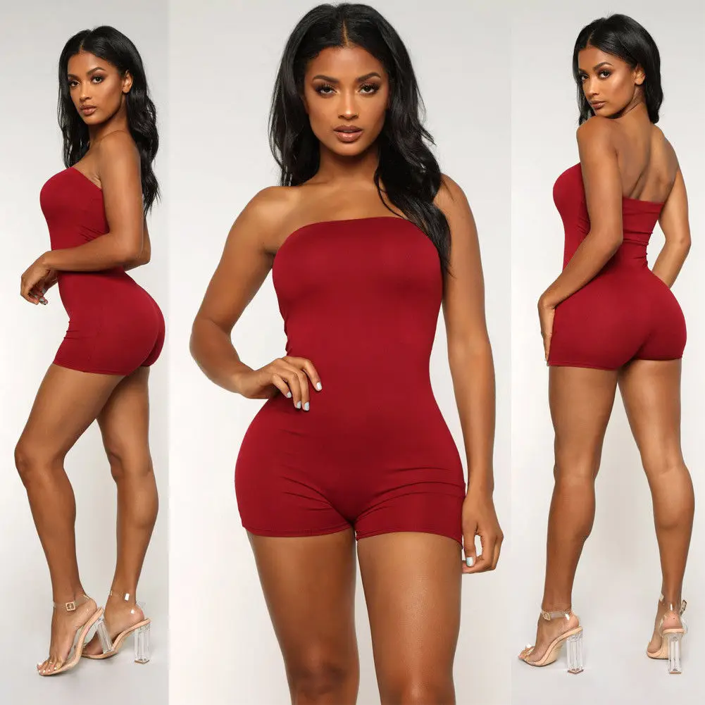 Summer Jumpsuits New Women Summer Solid Sleeveless Off Shoulder Strapless Simple Skinny Jumpsuit