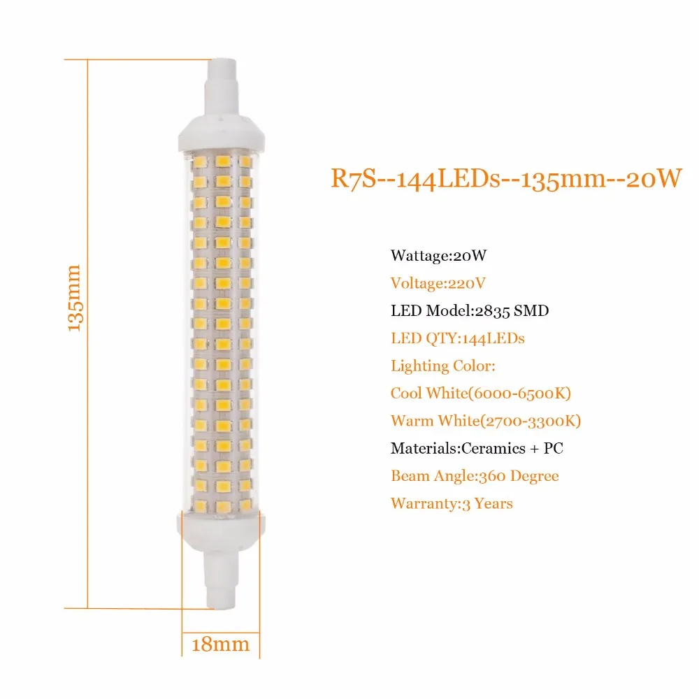 R7s Led 10W 15W 20W Lampy 78mm 118mm 135mm Lampadas Led Ceramics R7s 2835 SMD Leds Żarówka Wymień Lampa Halogenowa 220V J78 J118 J135