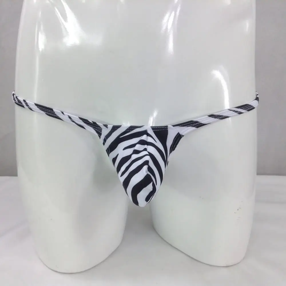 Mens sexy Thong Bulge Pouch T-back Grape Smugglers Zebra prints stretchy swim fabric G4034