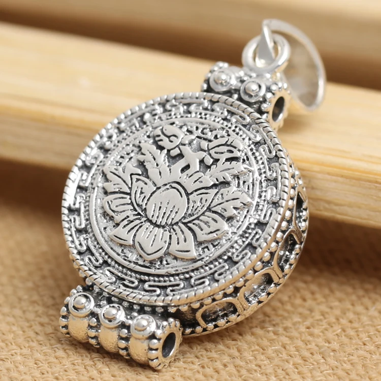 Handcrafted 925 silver lotus pendant tibetan sterling silver lotus gau box pendant buddhist prayer box pendant