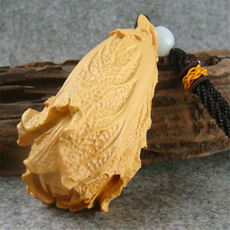 3 Sizes Offer Boxwood Carving Lifelike Cabbage Shape Chinese Pocket Handle Pieces/Tea