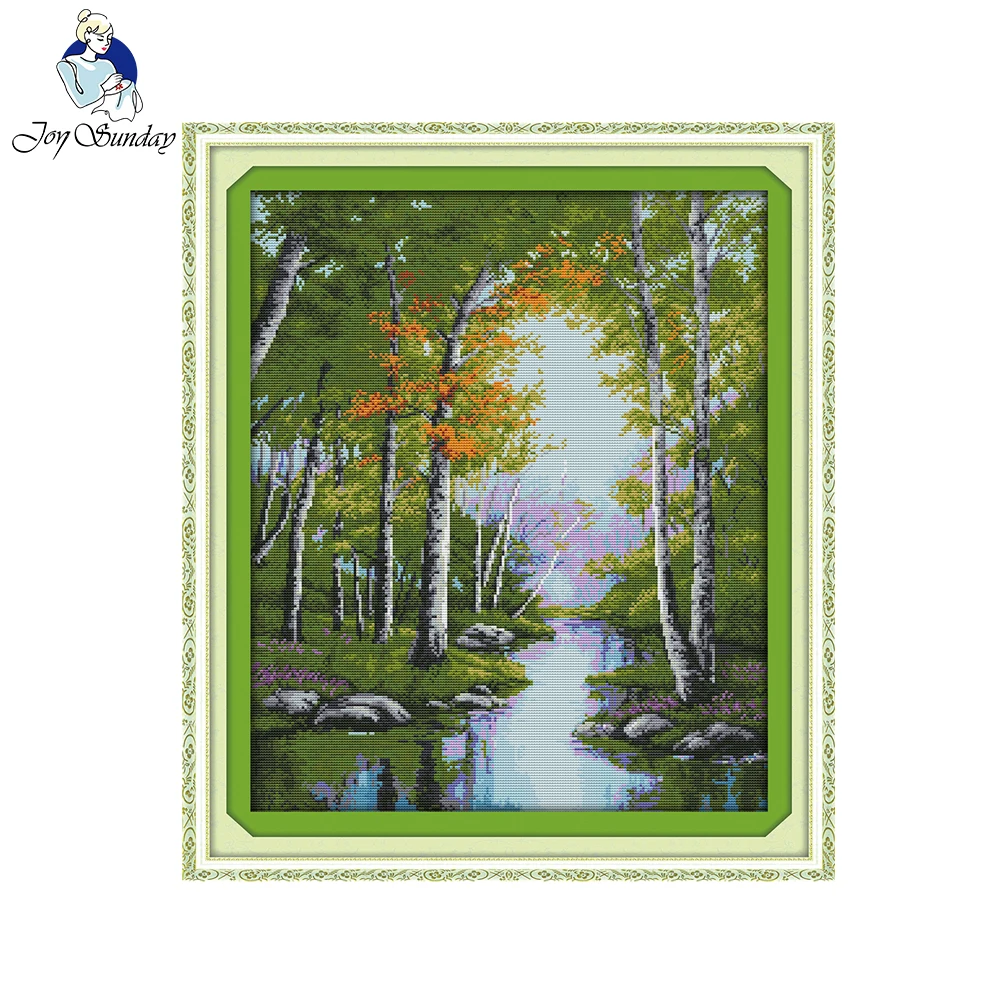 Joy Sunday The stream autumn Print Counted Cross Stitch DIY Cross-Stitching Kit For Embroidery Hand Crafts Home Decor Needlework