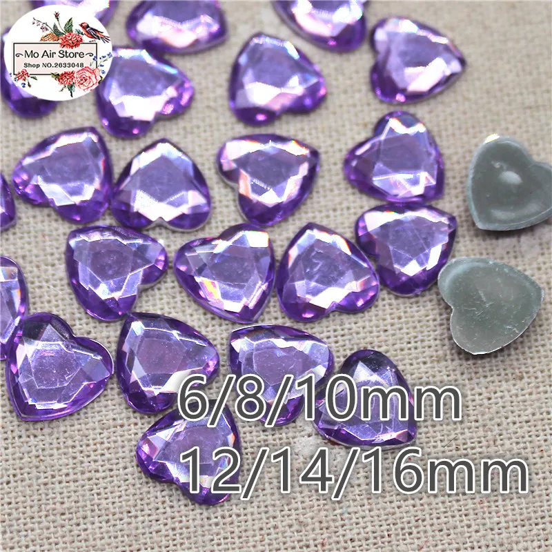 6/8/10/12/14mm red/pink/purple Facets flat back Acrylic rhinestone stone heart decoration DIY craft no hole