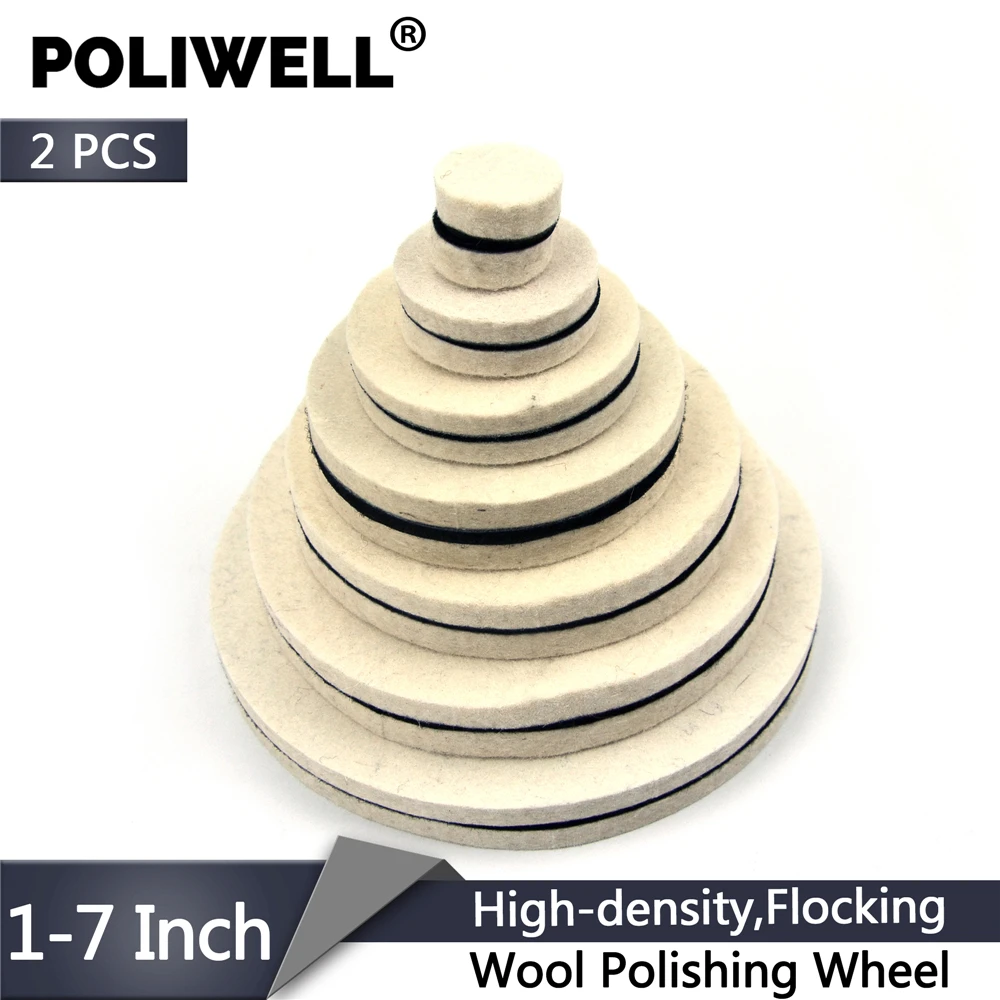 

POLIWELL 2PCS 1/2/3/5/6/7 Inch Flocking Wool Felt Polishing Wheel Grinding Sanding Disc High-density Hook&Loop Polishing Pads