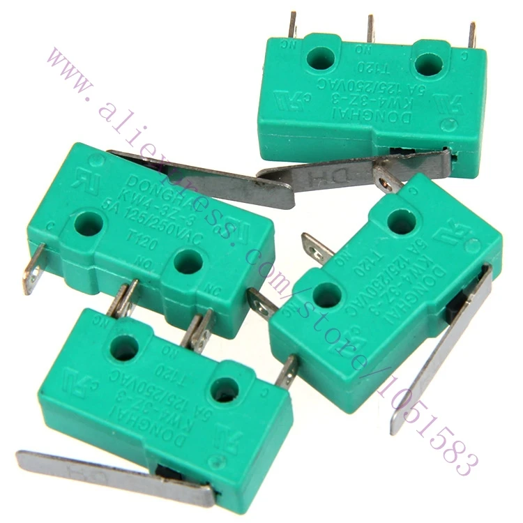 10pc / lot ,KW4-3Z-3 Short Hinge Roller Lever Arm SPDT Momentary Micro  Limit Switch 15A 250V AC For  3D Printer Reprap