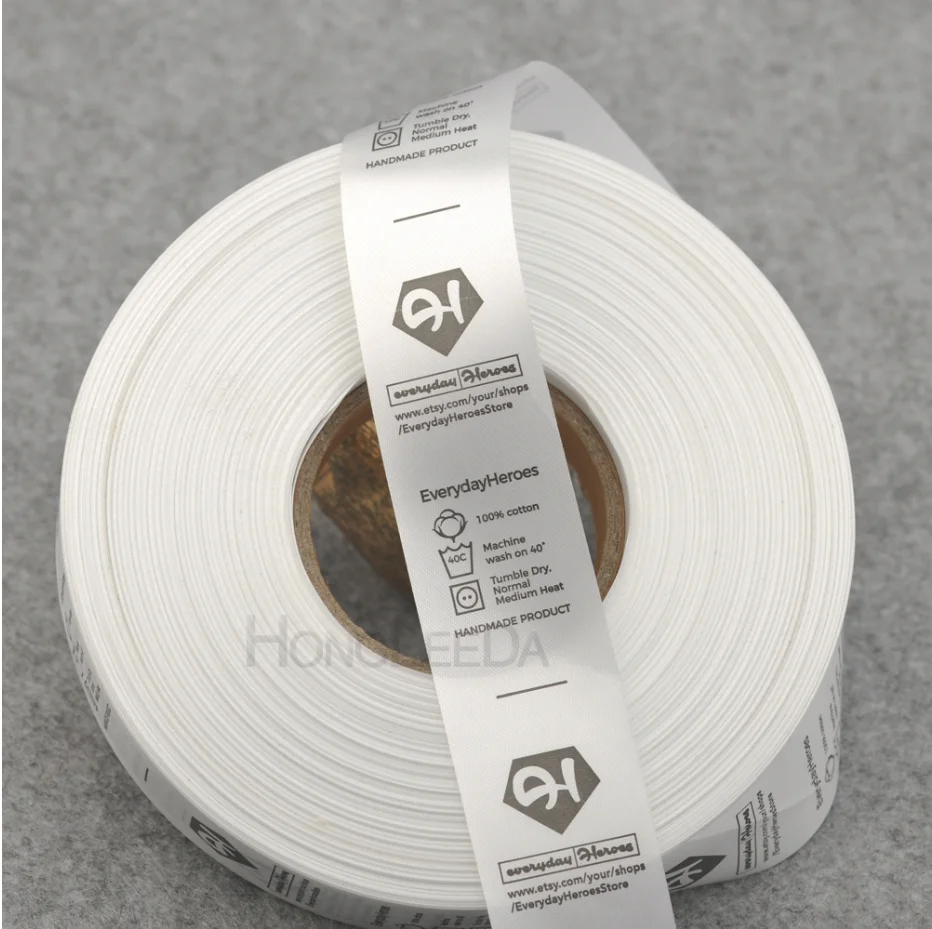 Roll labels for clothes, custom, white or black, for washing care,1000Pcs Satin clothing size, washable tags, LB-024,