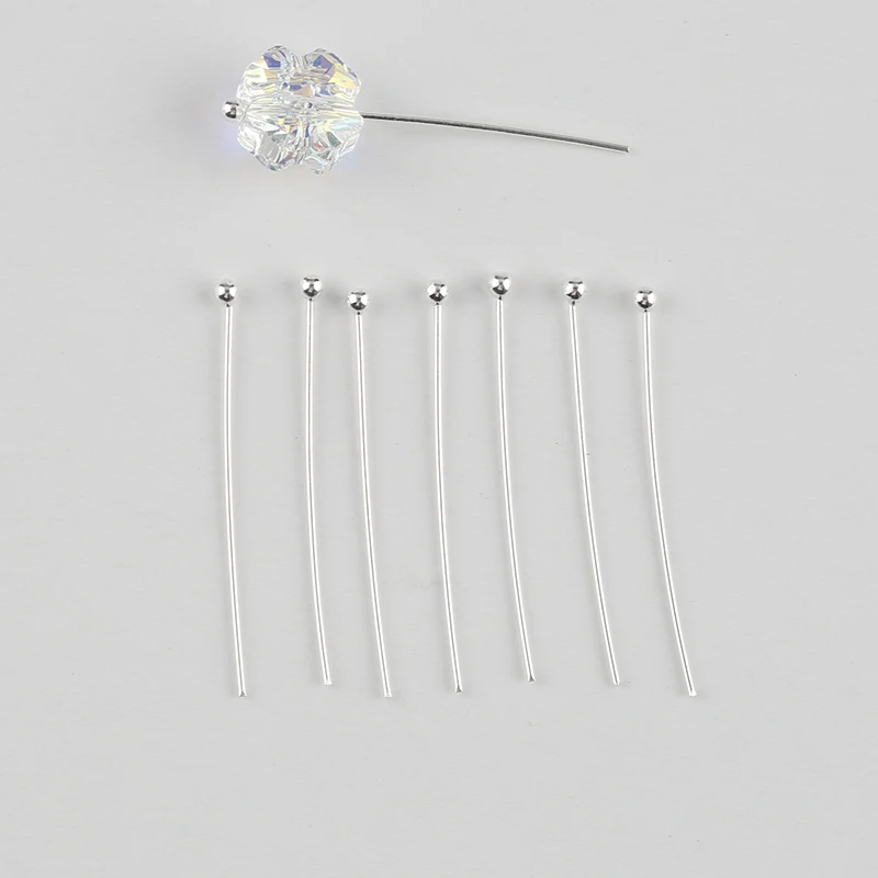 Alfileres de cabeza de bola de Plata de Ley 925 de 25mm, accesorios de joyería Diy, conector de cuentas para hacer pendientes, alfileres de cabeza para hacer joyería, 10 unidades por paquete