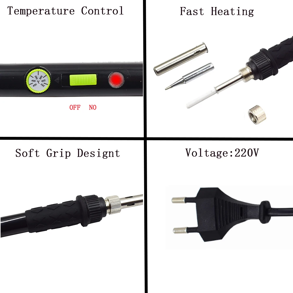 Chanseon الاتحاد الأوروبي 60 واط درجة الحرارة قابل للتعديل الكهربائية سبيكة لحام عدة ديسولديرينغ مضخة القصدير سلك لحام أدوات حقيبة التخزين جديد