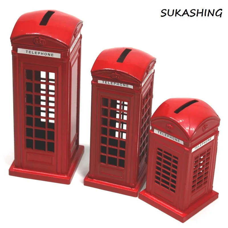 London Telephone Booth Red Die Cast Money Box Piggy Bank UK Souvenir Great Gifts for Kids Home Christmas Decoration