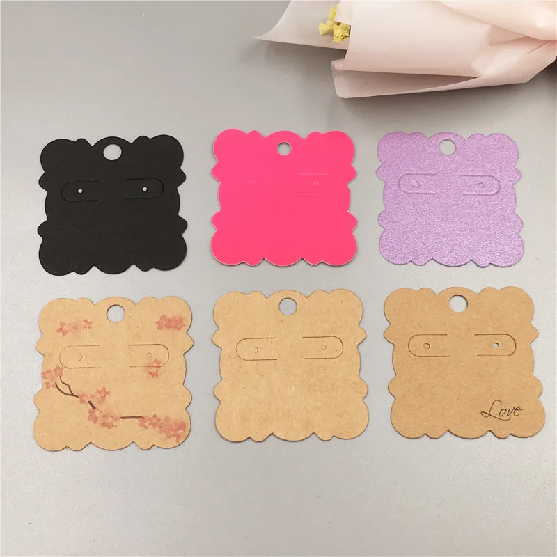 50Pcs/Lot 5x5cm Multiple Patterns Colors Paper Stud Jewelry Cards Hanging Doodling Packaging Display Handmade Kraft Tags Cards