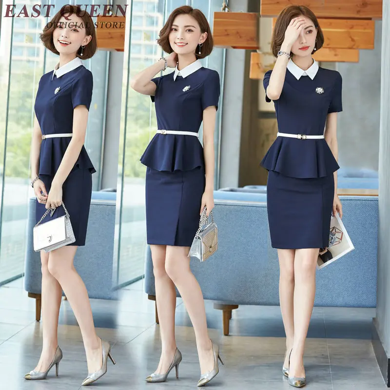 Summer women elegant skirt suits short sleeve women office skirt suit peplum top women two piece set S-XXXL NN0559 HQ