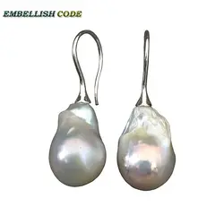 baroque style pearl hook earrings white pink purple grey black color flame ball tissue nucleated freshwater pearl