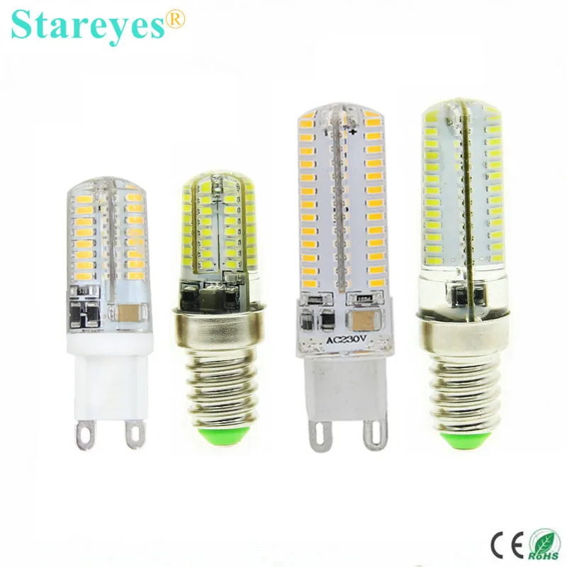 

1 Piece Silicone G9 E14 AC220V 6W 9W SMD 3014 64 104 LED Crystal Corn LED lamp Droplight Chandelier candle bulb light spotlight