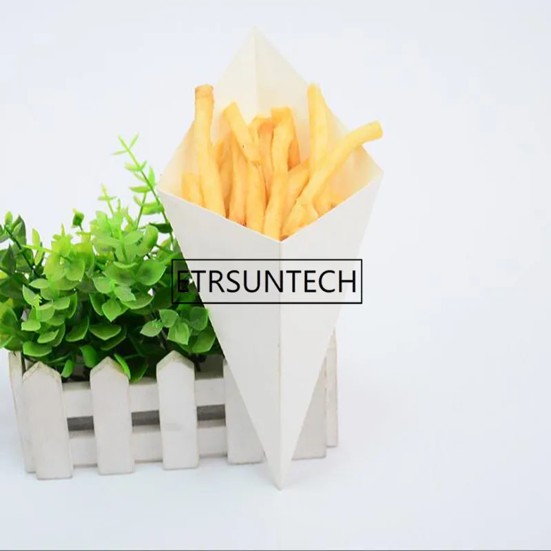 500pcs Disposable Cone Kraft Paper French Fries Cup Fried Chicken Wings Popcorn Dessert Storage Boxes