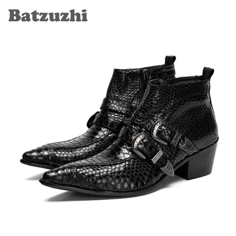 Batzuzhi Italy Model Men Boots Pointed Toe Autumn Leather Ankle Boots Black Men Business Boots Formal bota masculina, EU38-46