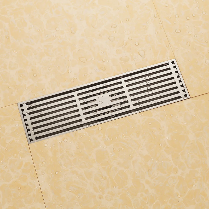 Bathroom Brushed Nickel  300*83mm soild brass Square Floor Waste Grates Bathroom Shower Drain Floor Drain--MD537