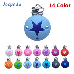 Joepada 14Color Round Star Silicone Pacifier Clips  Chewable Silicone Beads Baby Teething Nipple Holder Food Grade Baby Teether