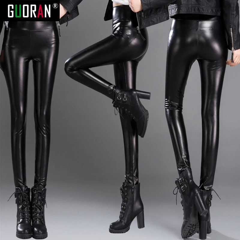 New Winter Warm Pants & Capris Women PU Leather Thick Velvet Stretch Slim Pencil Pants Elasitc Trousers clothes 4XL