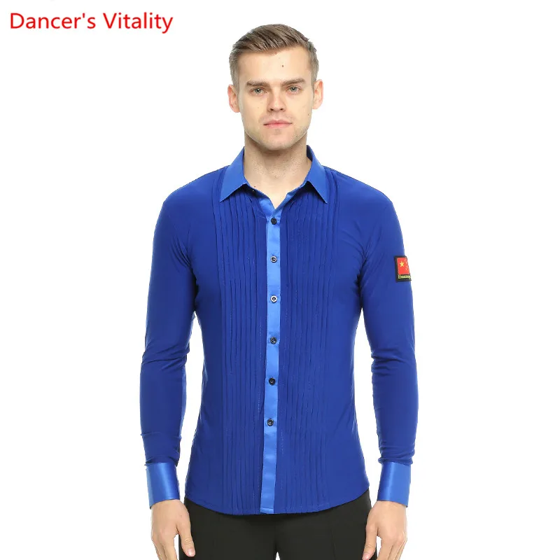 Long Sleeves Stripe Shirt Men Ballroom Dance Tops Swallow Collar Man Ballroom Waltze GB Latin Dance Practice/Performance Clothes