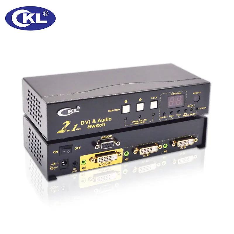 CKL-21D 2x1 2 Porte DVI Interruttore Splitter Box 2in 1out. 3D 1080 P per PC Monitor colpa del Telecomando IR, Controllo RS232