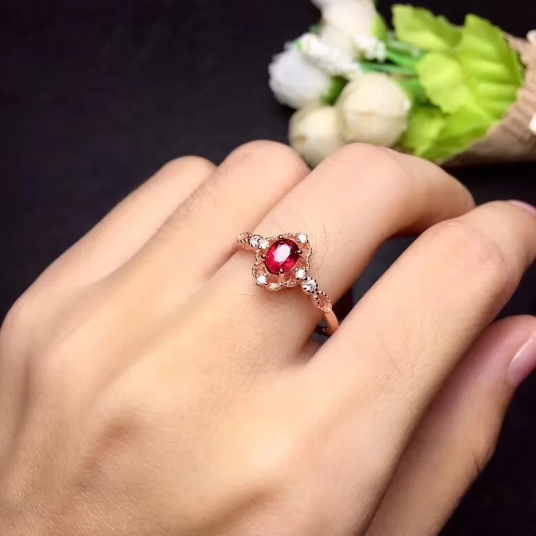 

Best Gift For your Loved Girl Original ruby ring Free shipping Natural and real ruby 925 sterling silver 4*5mm gemstone