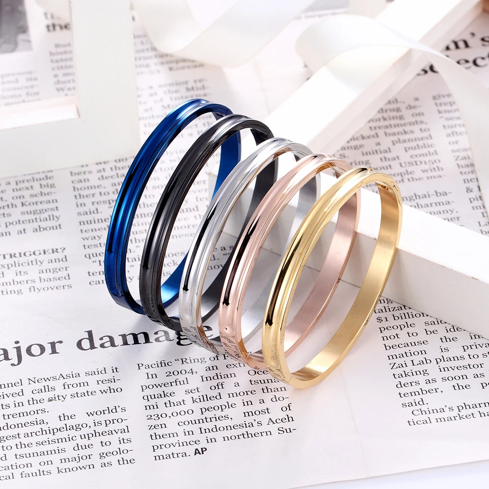 New Arrival Men Women Charm Bracelet Cuff Open Bangle&Bracelet Gold Color Stainless Steel Fashion Jewelry Unisex Bracelet