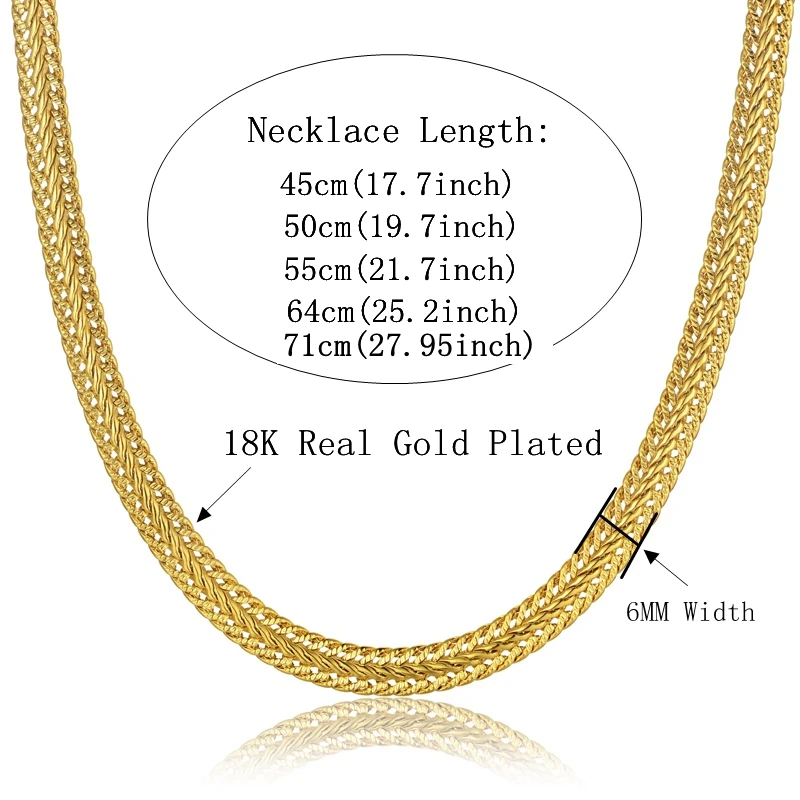 Punk Fashion Flat Snake Chain Necklace 6mm Male Gold Silver Color Foxtail Link Chains For Men Women Vintage Jewelry Gift 2025