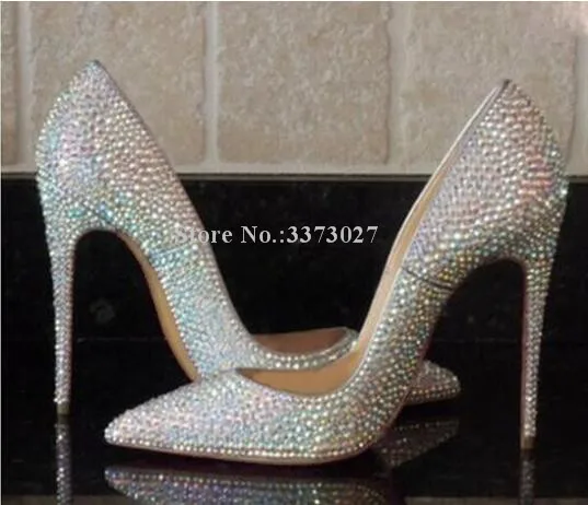 Classical Pointed Toe Crystal High Heels Shoes Fashion Luxury Rhinestone Thin Heels Stiletto Ladies Pumps Bridal Wedding Shoes