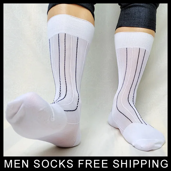 Sexy Fetish Collection Mens Nylon Socks Striped Gay Sheer Softy Comfortable Male Formal Hose Dress Suit Gentlemen