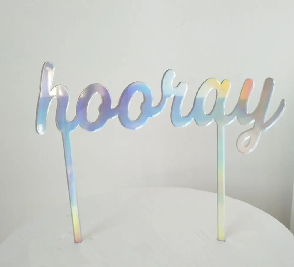 High quanlity Rainbow color Party Acrylic Cake Toppers,Hooray Charming  Color  Acrylic Cake Topper