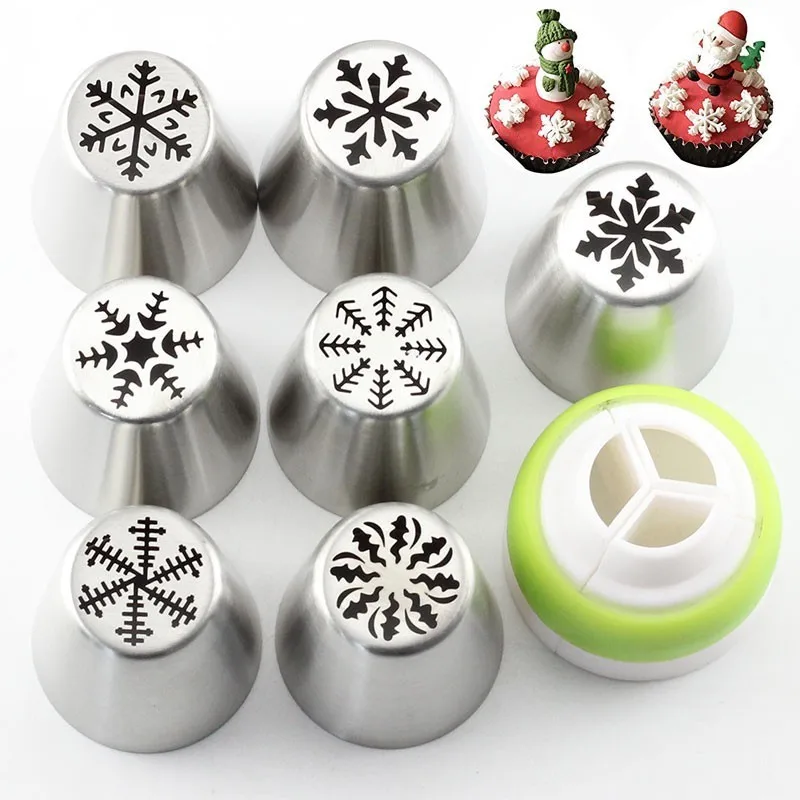 7Pcs Russian Icing Piping Tips Christmas Design Snowflake Pastry Nozzles Cupcake Cookie Decoration Pastry Baking Confectionery