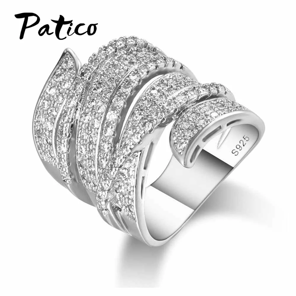 Big Size Rings For Women Micro 925 Stelring Silver Needle AAA CZ Stone Wedding Rings For Female Bague Anillos Wide Rings Gifts