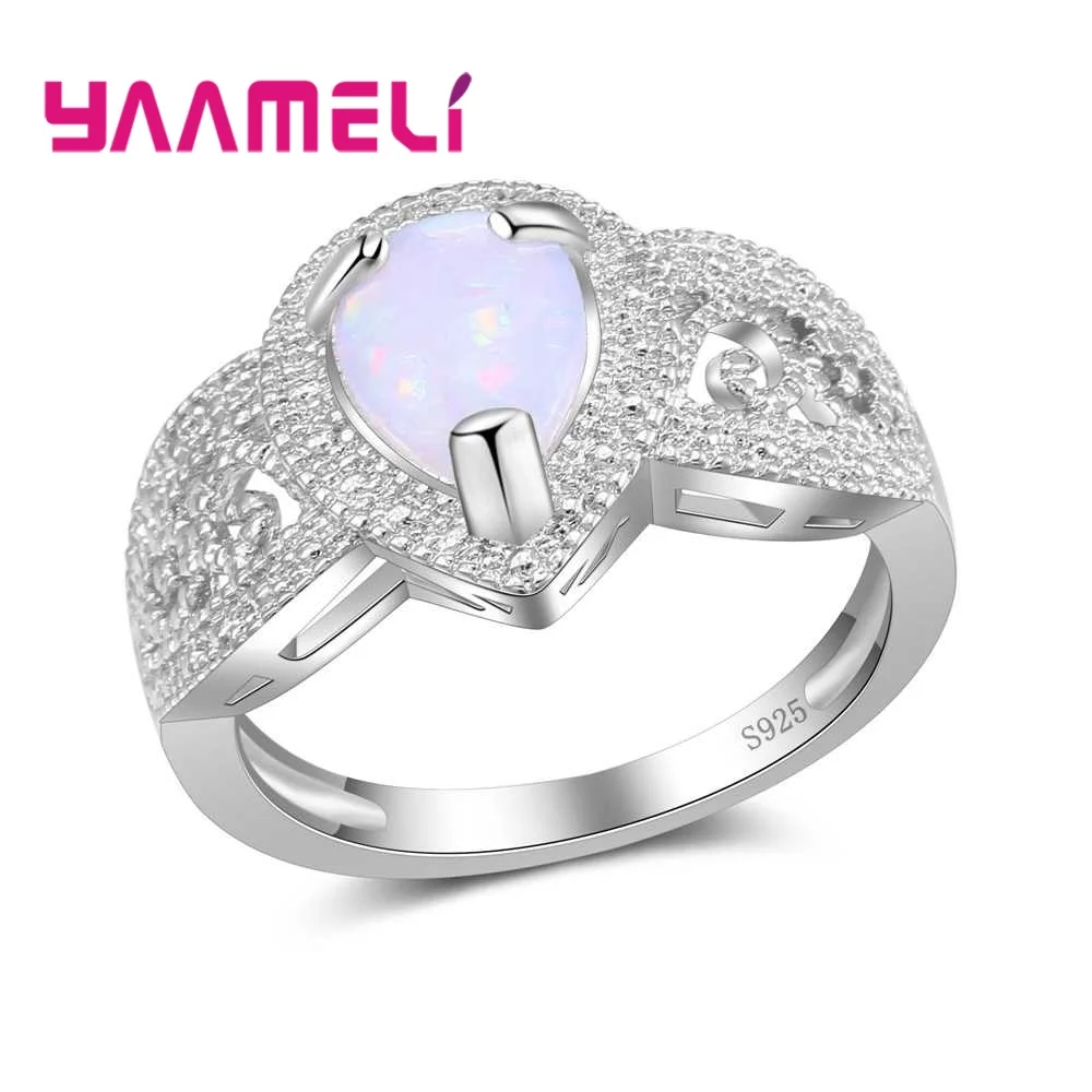 Sumptuous Water Drop Shape Design 925 Sterling Silver Finger Rings Good Opal Jewelry For Women Ladies Austrian Crystal