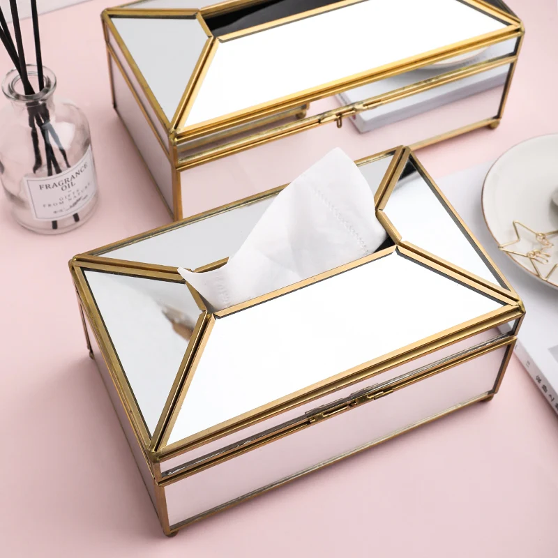 Nordic Metal Mirror Tissue Box Holder Luxury Glass Napkin Dispenser Desktop Storage Box Bathroom Restaurant Organizer Home Decor