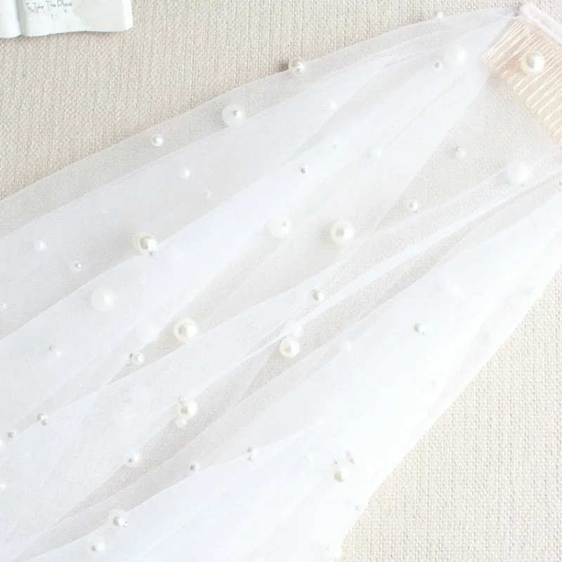 JaneVini – Voile de Mariage romantique à deux couches, avec peigne, en Tulle blanc, perles, accessoires de Mariage pour mariée