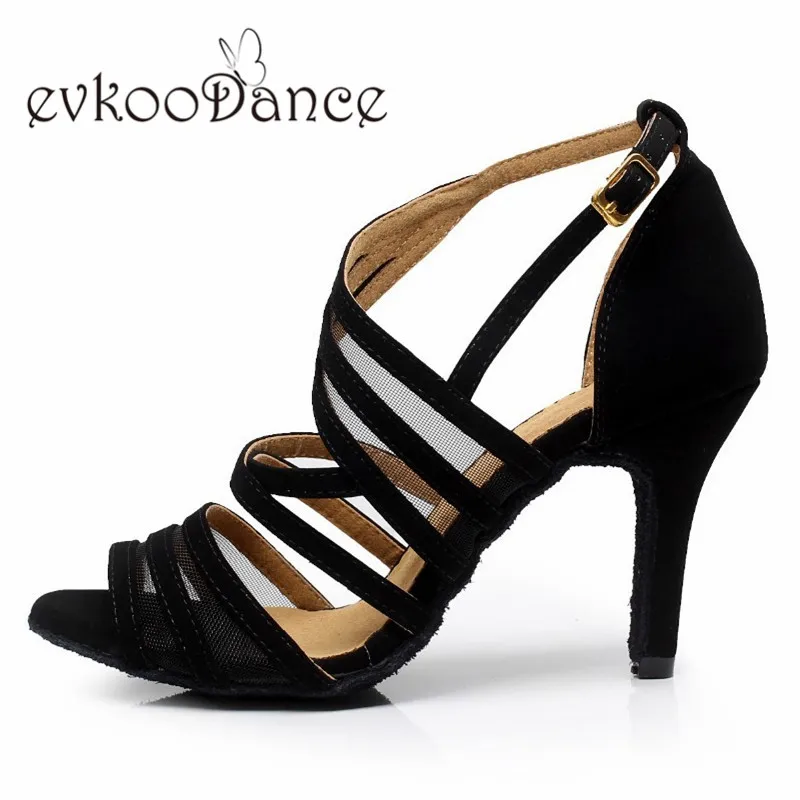 Evkoodance Size US 4-12 Dancing Shoes Black Nubuck With Mesh Heel Height 8.5cm Comfortable Women Latin Salsa Shoes Evkoo-485 DIY