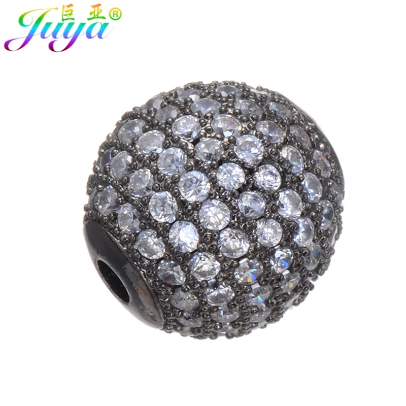 Juya DIY 5 Size Metal Ball Beads Jewelry Making Ali Moda Micro Pave Zircon Natural Stones Pearls Jewelry Findings Wholesale