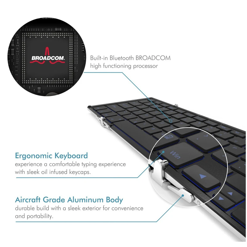 Imagem -04 - Fio de B.o.w & sem Fio Bluetooth Teclado Backlight para Desktop pc Ipad Iphone Liga de Alumínio Tri-dobra Design e Recarregável